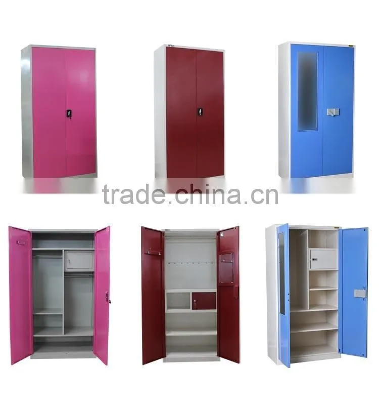 Modern Steel Bedroom Furniture Metal Cloth Storage 2 Door Wardrobe