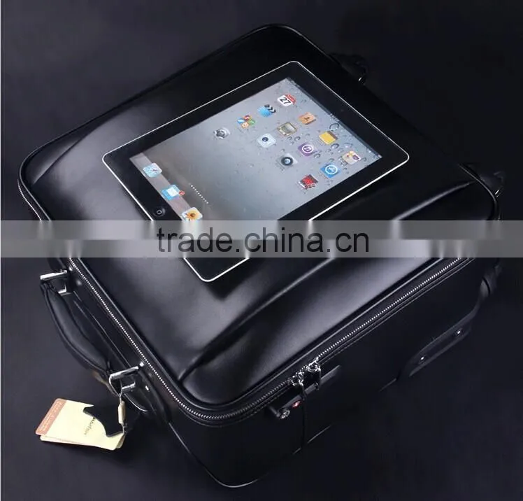2016 fashion business trolley bag black PU leather travel bag