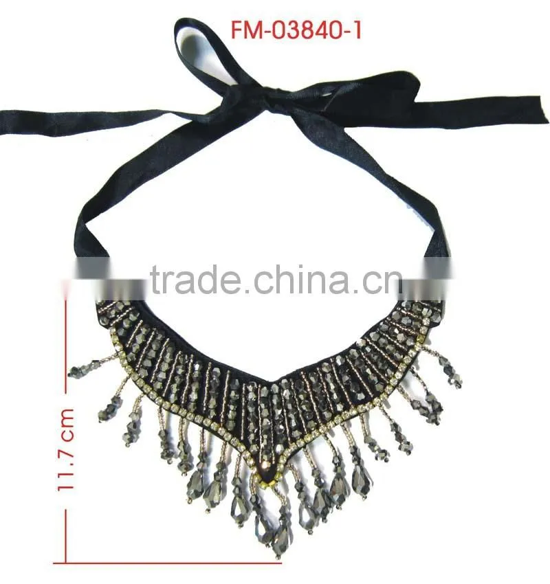 Gray V Bead, Rhinestone Tassel wholesale Neckline Rhinestone