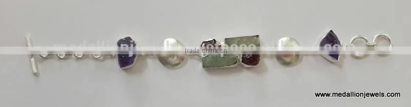 Citrine & Dark Green Kyanite Rough Bracelet, Vermeil 925 Sterling Silver Bracelet, Designer Gold Plated Jewelry