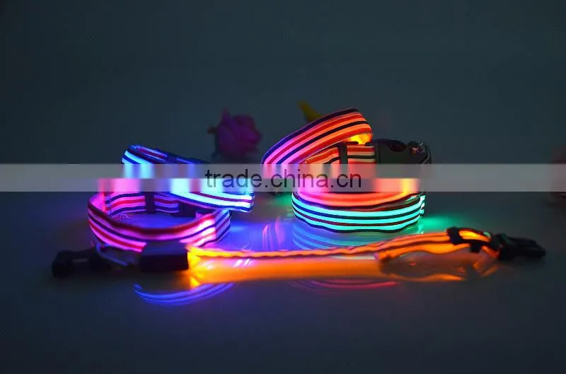 Factory Wholesale Fashion Stripe Pattern Retracable LED Dog Collar And Leash