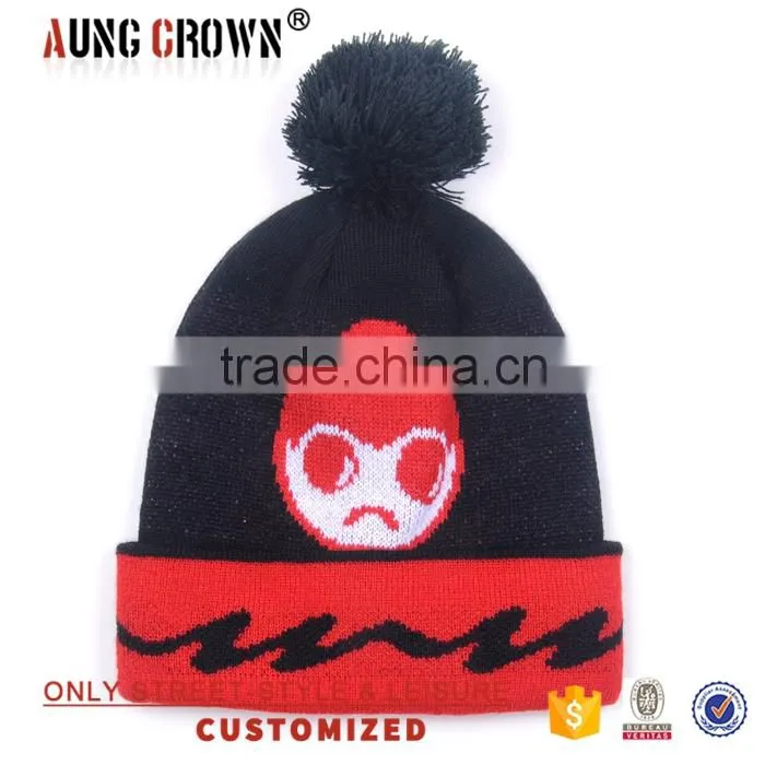 Hot sell 100% Acrylic pom pom custom knitted acrylic beanie