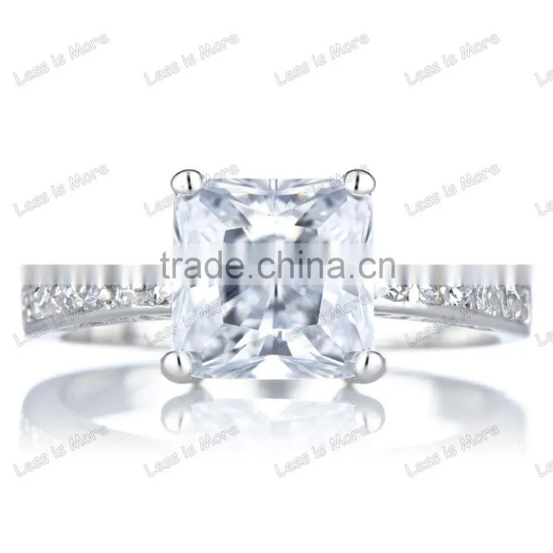 Silver Promise Ring - Clear Princess Cut big CZ stone with colorful diamond
