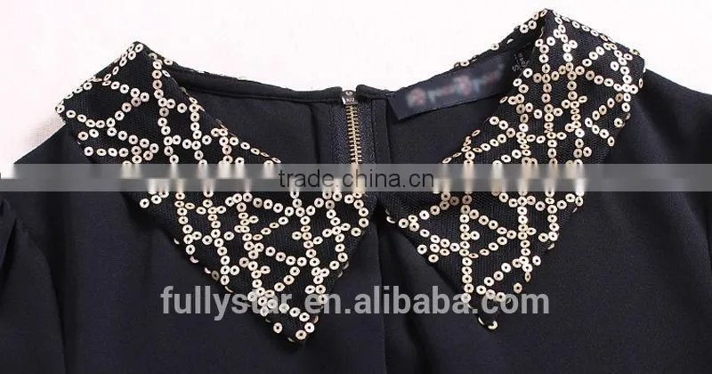 black long sleeve chiffon t shirts with collars
