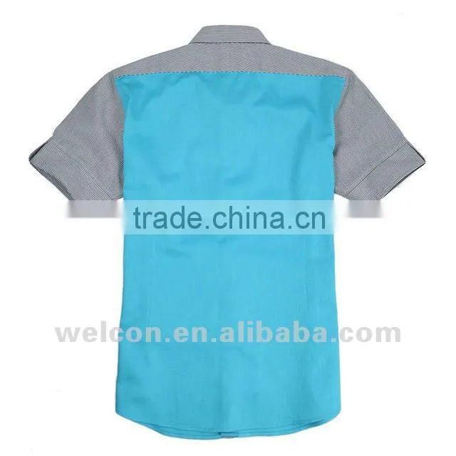 Latest OEM design 100% cotton casual style blue popular short sleeve new fashion japan korean shirt