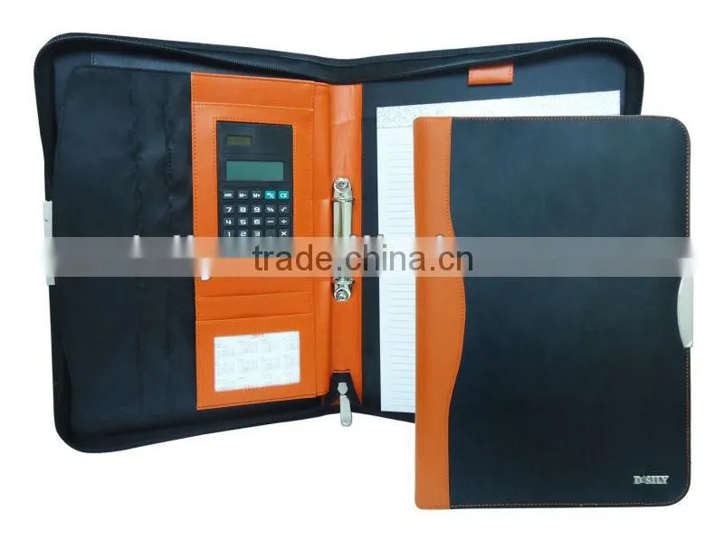 black A4 zip bonded leather conference folder