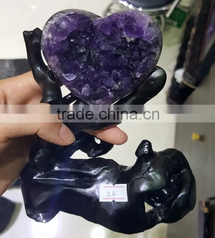 Natural Romantic Heart Shape Amethyst Geodes Purple Quartz Crystal Cluster