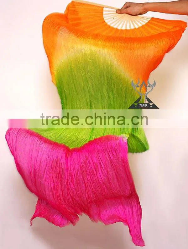 2012 wholesale green blue rose mixing color Belly Dance Silk Fans veil DJ1022