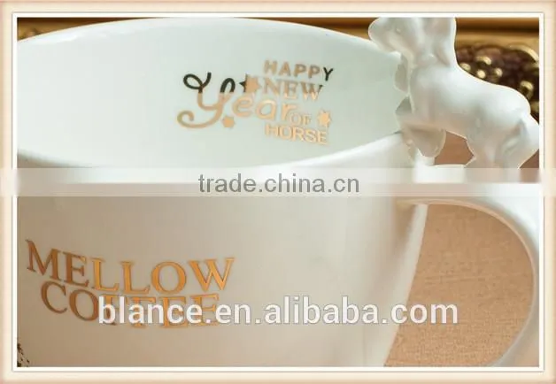 ceramic new year mug in horse design handle mug
