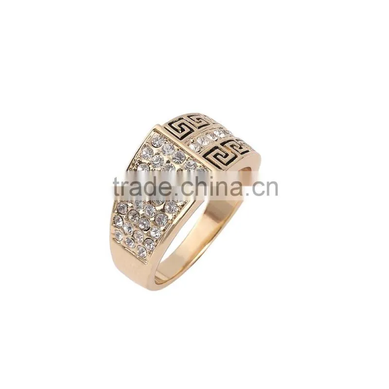 Vintage Wide One side Multirow Channel Crystal Gold Ring Both For Men And Women