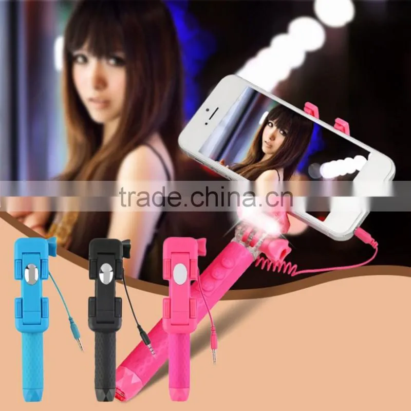 Wired Mini LED Selfie Stick with Flash Light Monopod Handheld Mini Flash Selfie Stick for iPhone Samsung HTC Camera Smart Phone