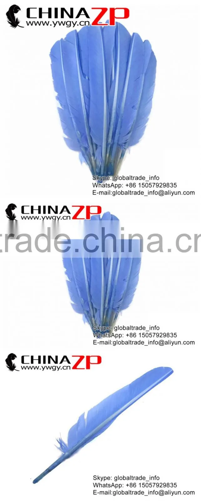 CHINAZP Imitation Eagle Plume Dyed Blue Bulk Turkey Pointers Quill Large Feathers for Fashion Decorations