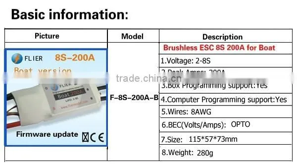 8S 200A programable brushless motor esc 32V Controller 200A ESC for marine