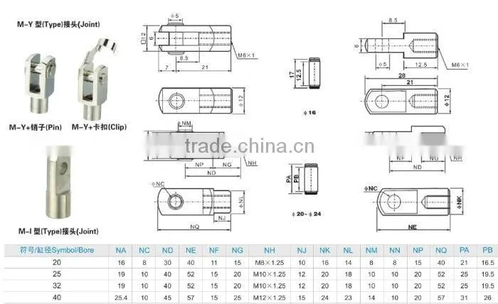 M-Y Clip Type Joint Mini Cylinder Accessories