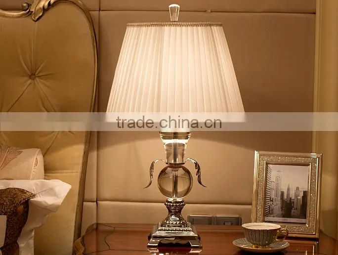 K9 crystal lamp body metal lamp bottom table lamp with fabric lampshade