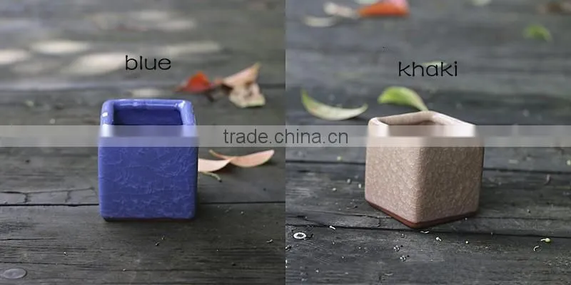 Whosale different colours decoration square ceramic bonsai pots china with hole
