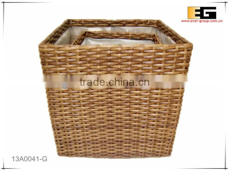 PE/Plastic rattan cube square with liner flower planter