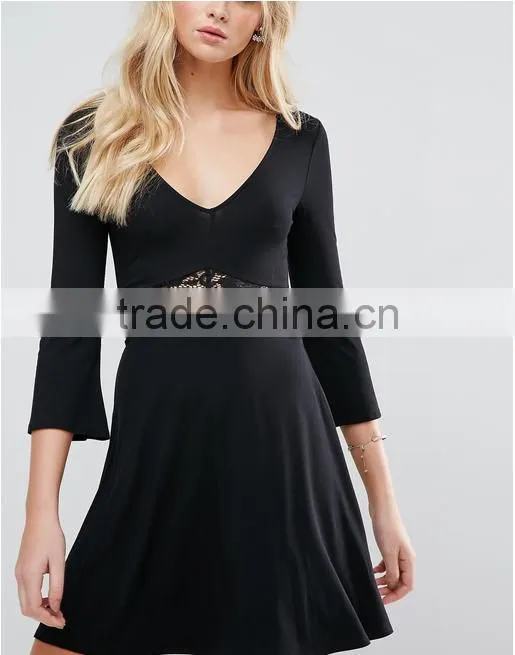 Lace Trim Black Cami Midi Dress Sexy Slim Spaghetti Strap Tight One-piece