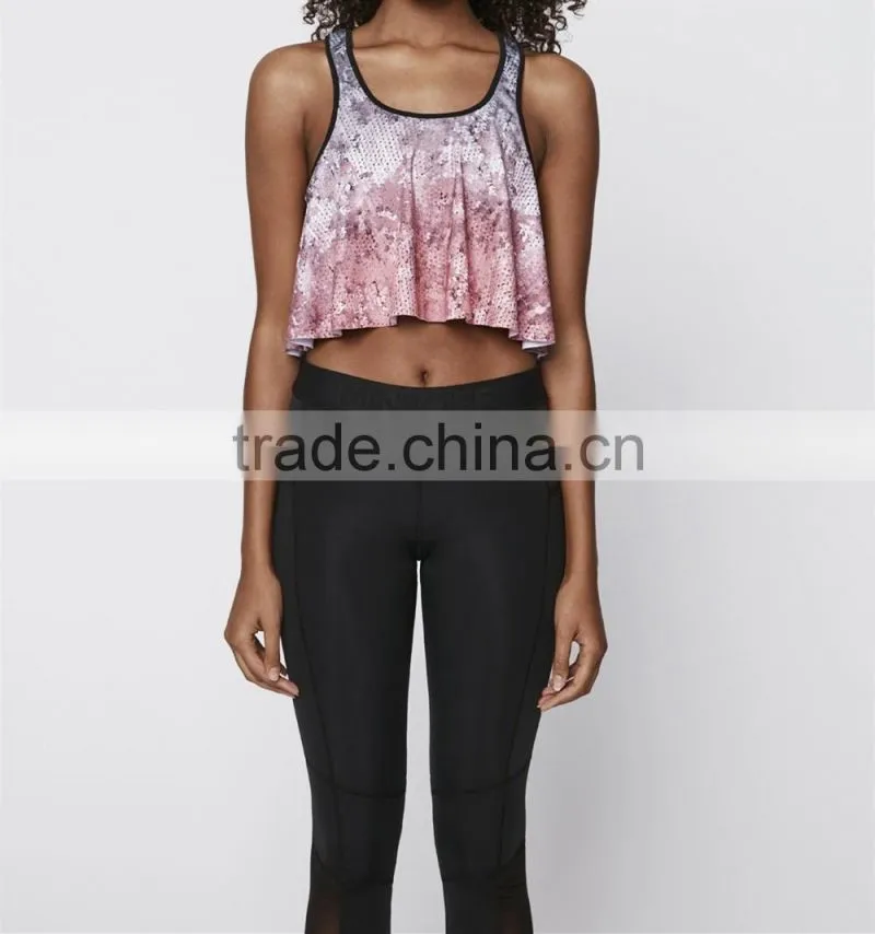 2016 Fashion Flowy Fabric Overlay Yoga Sport Bra HST8047