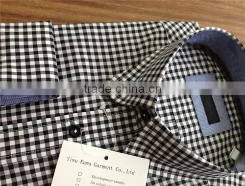 Men Gingham shirts 100 cotton checks/plaids shirt button down high collar shirts