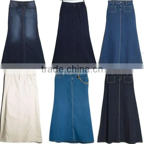 Top quality dark blue cotton blue color girls soft denim long skirt
