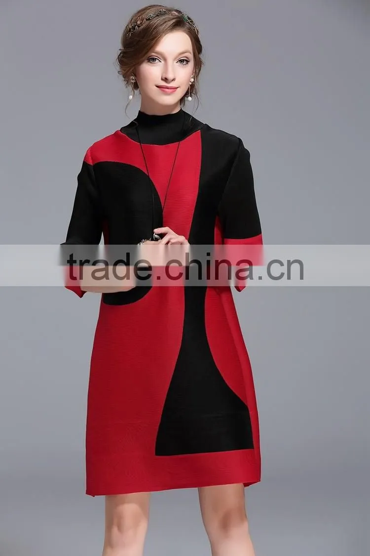 Women creased 3/4 sleeve printing high elastic dresses wholesale
