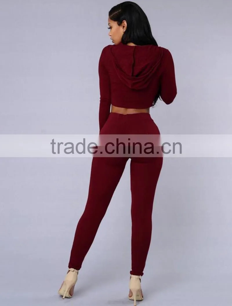 2016 New Women's Hole Crop Top Hoodie Set ,Christmas sweater ,2Pcs Plain Tracksuit Woman Active Hoodies Sweatshirt Tracksuits