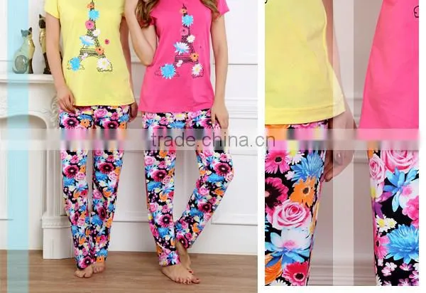 Wholesale 2015 s/s cvc printing design long pants pyjamas for women