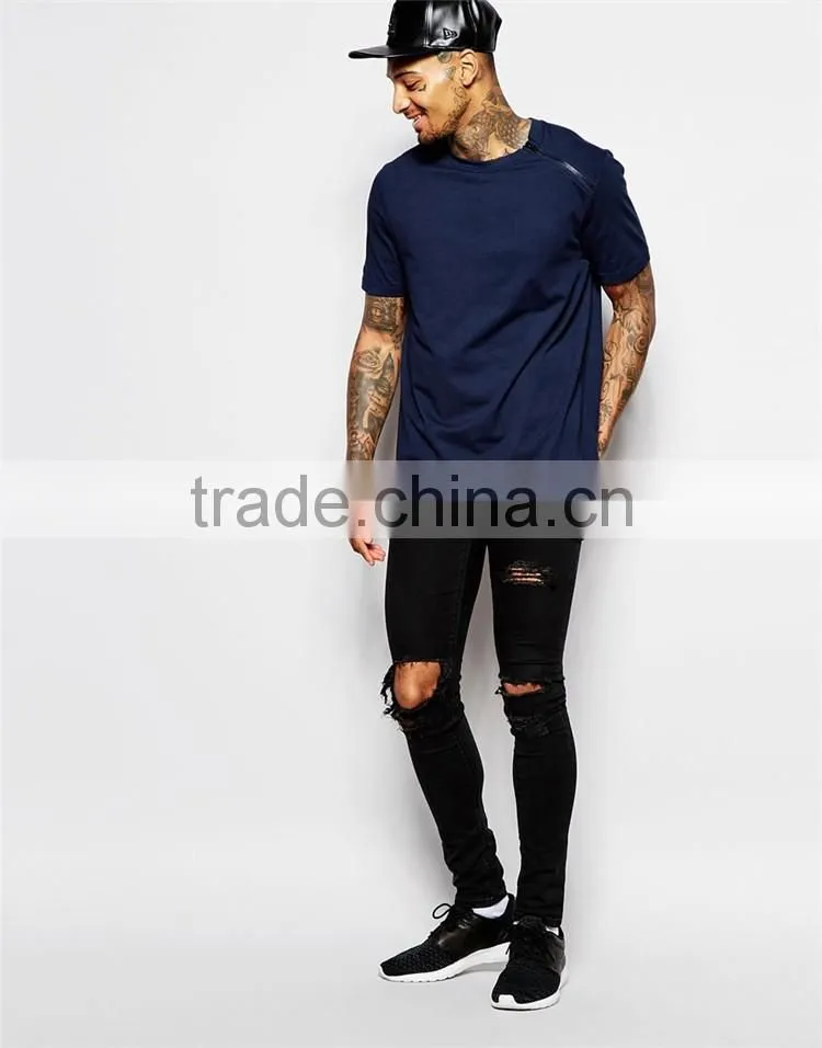 Guangzhou Shandao New Arrival 180g 100% Cotton with Shoulder Side Zipper Short Sleeve O-Neck Wholesale Blank T Shirts