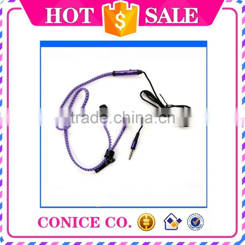 Custom Colors Stereo Noise Cancelling Function Metal Plug Zipper In-Ear Earphone