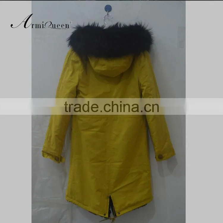 Fashion good quality Korean style comfortable yellow faux fur winter coats