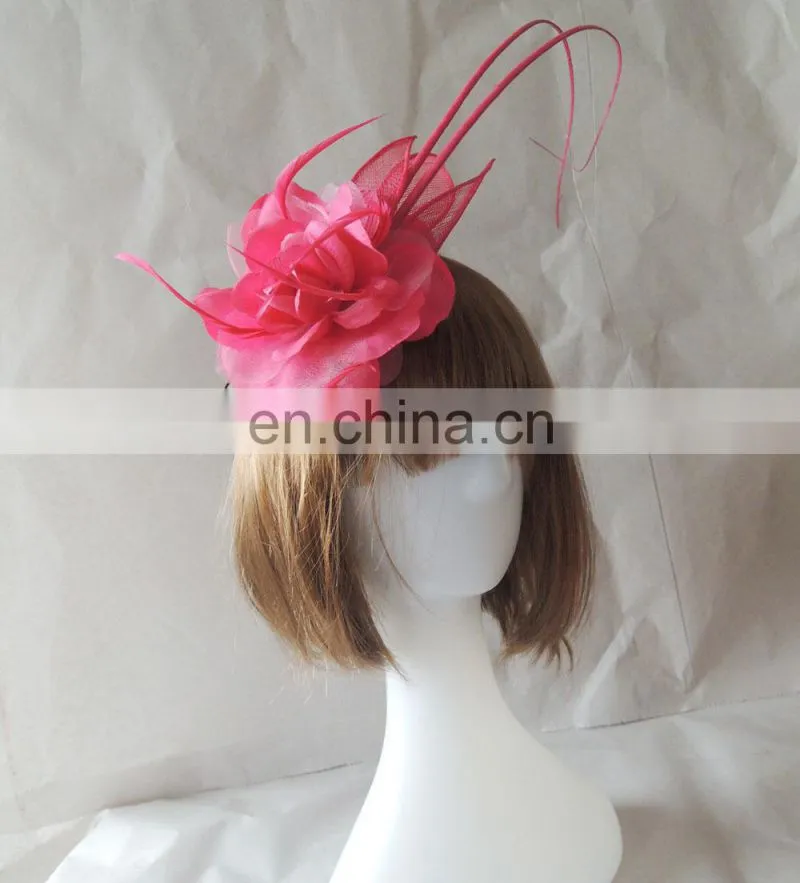 Wholesale Handmade Feathers Ribbon Bow Headband Fascinator Millinery Cocktail Hat White