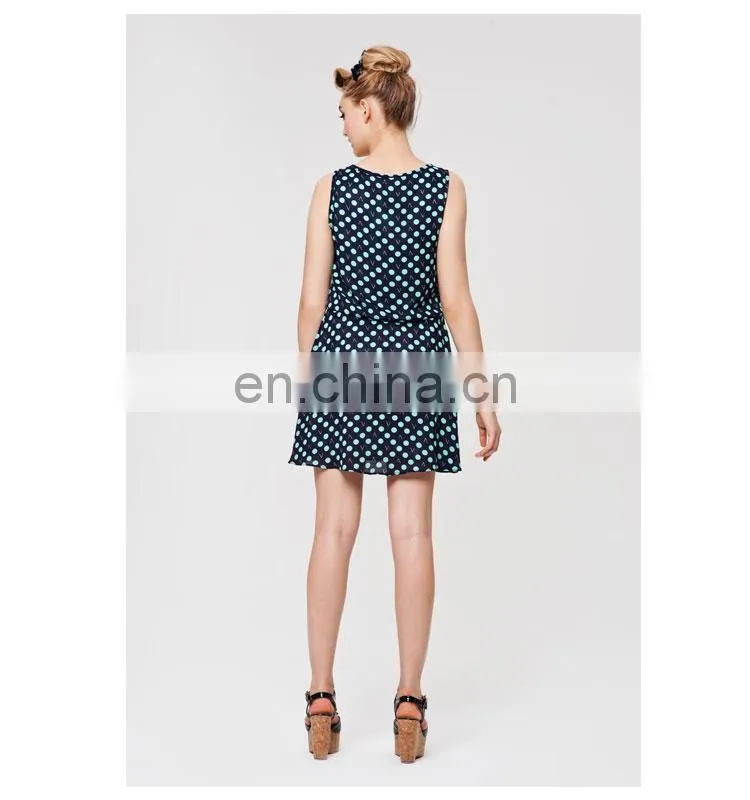 2014Japansese style splicing with contrast color refreshing printed summer dresses