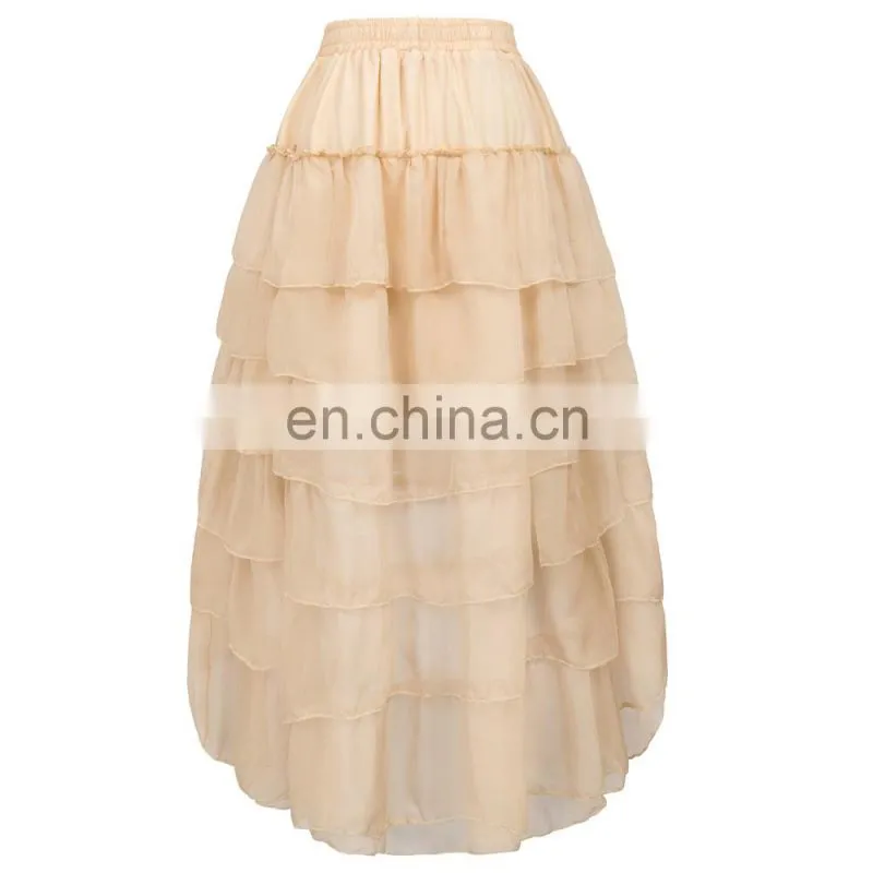 Belle Poque Women Ladies Amelia Steampunk Elastic Waist Ruffled Champange Chiffon Color Cake Skirt BP000227-2