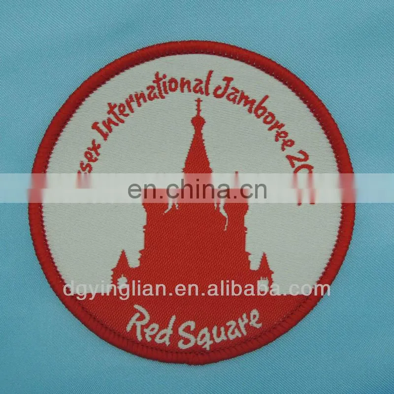 Red Castle Woven badges,woven Patches with white backing for garment labels,custom woven patches