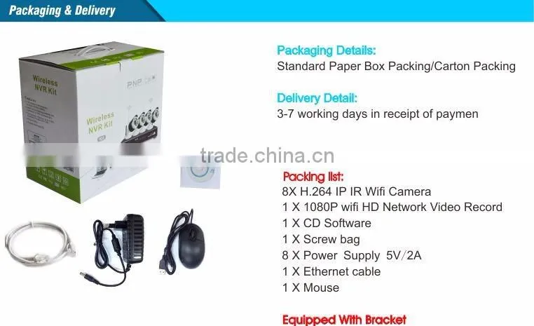 8ch Low Illumination 720P Mini Wifi 1080P Video HD-IP Kit CCTV Camera