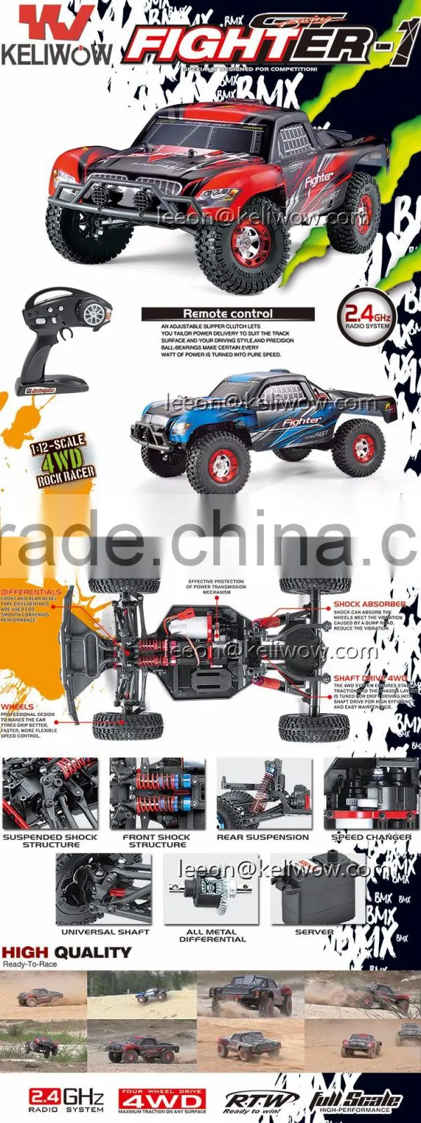 4WD 2.4g 1:12 full scale rc off road vehicle with 40km/h high speed