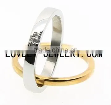 Two In One Designed Custom Made Pink Gold Plated Stainless Steel Ring With CZ Stone