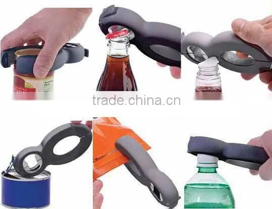 ABS,PVC,stainless steel material 6 in one bottle opener for jar/can