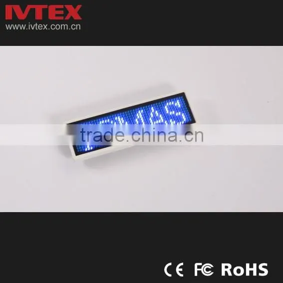 Digital Blue Rechargeable Battery Backup Mini LED Display / LED name badge / LED name card