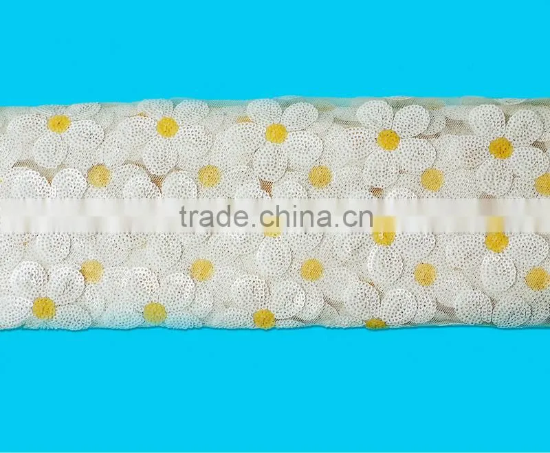 C012 Factory product Classical White Sequins Tulle Lace Fabric Wedding dress
