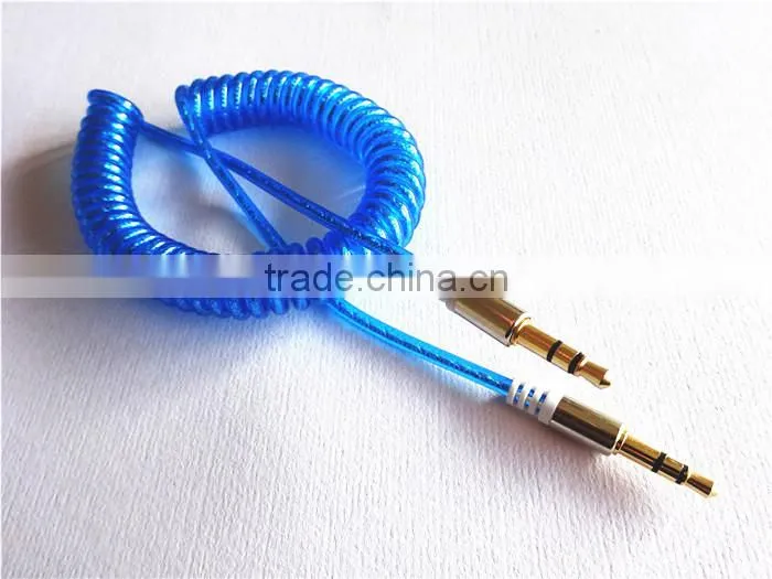 flexible dc3.5m to dc3.5m spiral metal transperant cable extend stereo audio aux cable