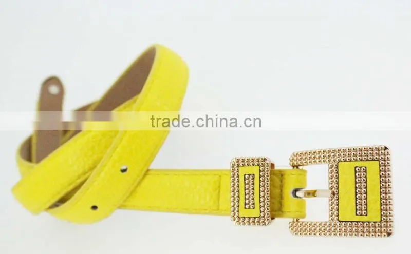 NEW Design Women's Classic Yellow PU leather belt for dress with Leather buckle