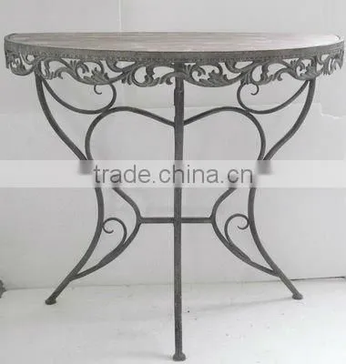 home furniture half-round metal table w/fir wood board