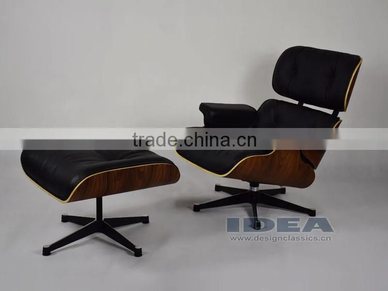 Replica Charles Lounge Chair and Ottoman Rosewood Veneer Black Leather