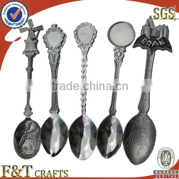 cheap custom mini metal silver souvenir spoon with paster