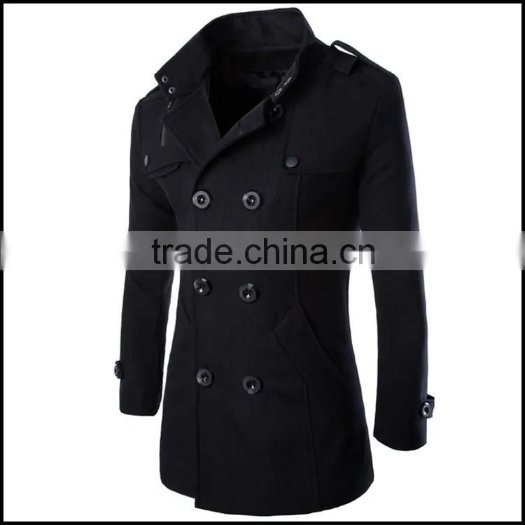 Custom Made Trench Coats Mens Woolen Formal Outerwear Winter Pea Overcoat Double Breasted Trench Coats
