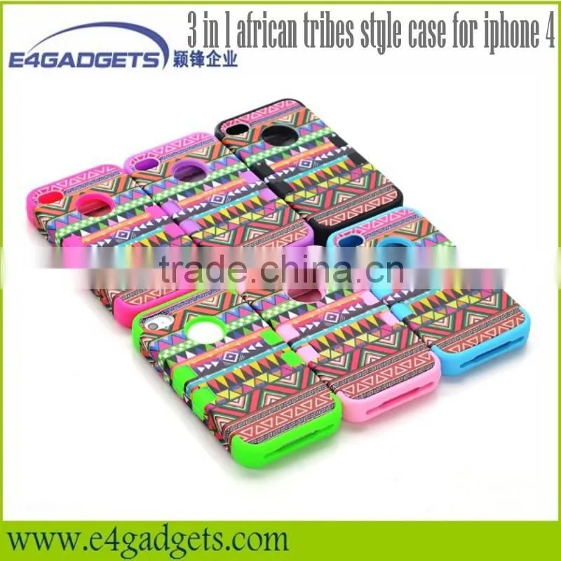 Functional 3 in 1 african tribes style fashion cheap silicon case for iphone 4 case
