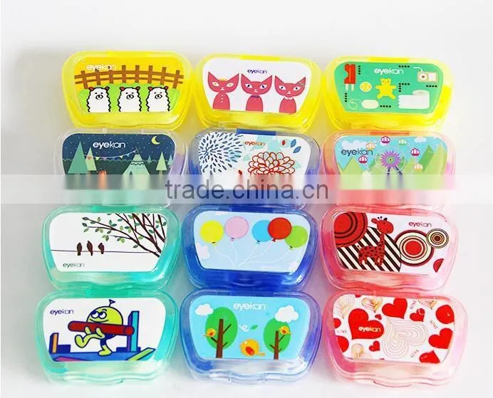 2016 hot selling small glasses case, contact lens case,cartoon contact lens with different designs