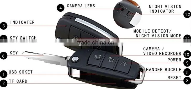 New Design 1920X1080P Car Key Camera mini hd dvr car key manual